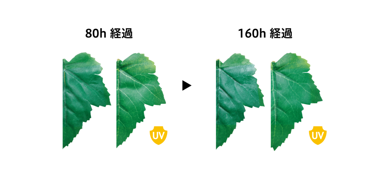 UVカット加工の造花グリーンの比較